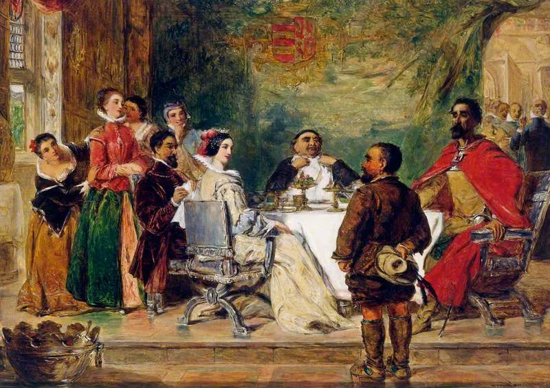 Sancho Panza raconte une histoire au duc et à la duchesse (extrait de « Don Quichotte » de Cervantès) - William Powell Frith image 1 reproduction artisanale de tableau