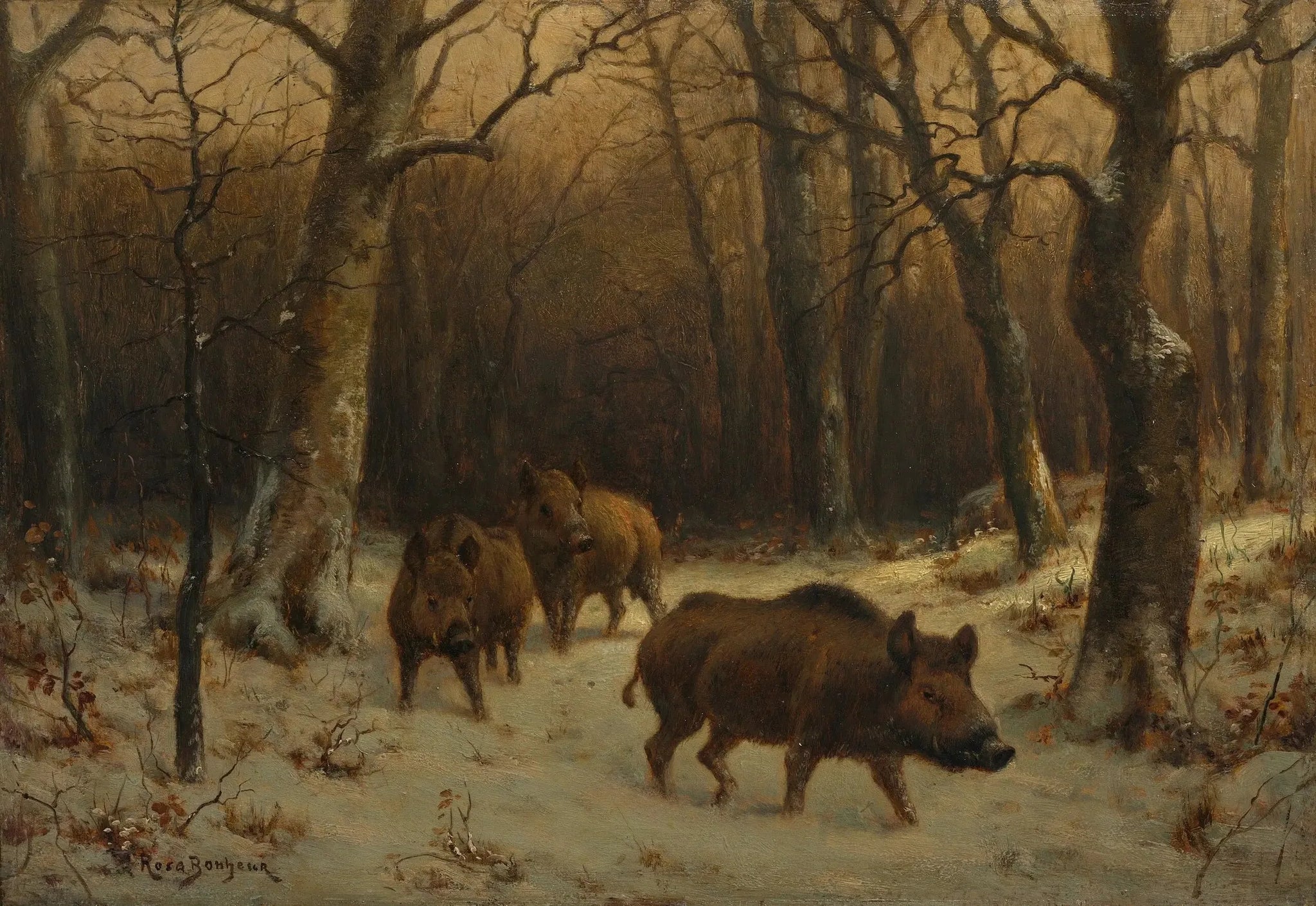 Sangliers dans la neige - Rosa Bonheur image 1 copie de tableau peinte à la main