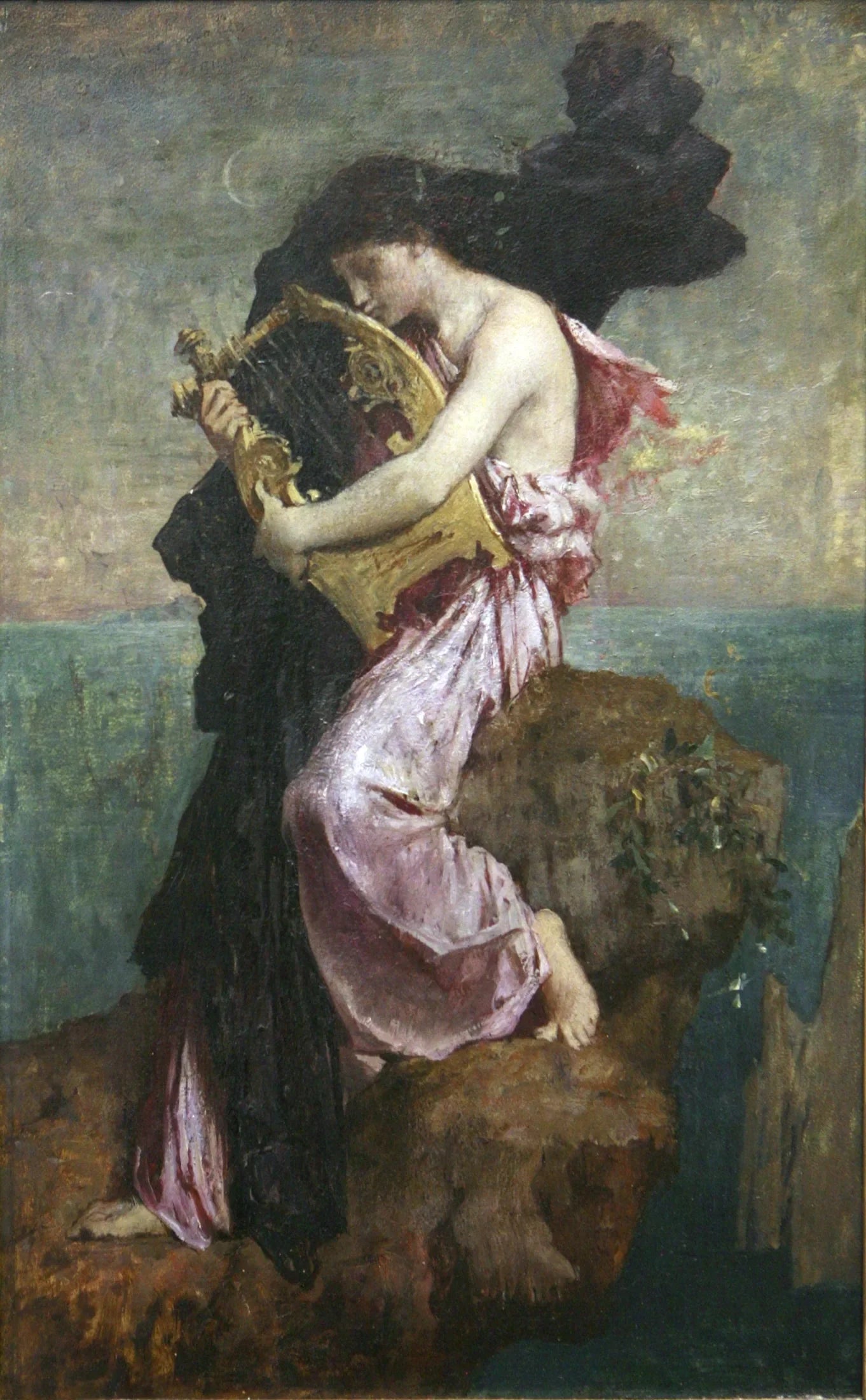 Sapho embrassant sa lyre - Jules-Élie Delaunay image 1 copie peinte à la main à l’huile