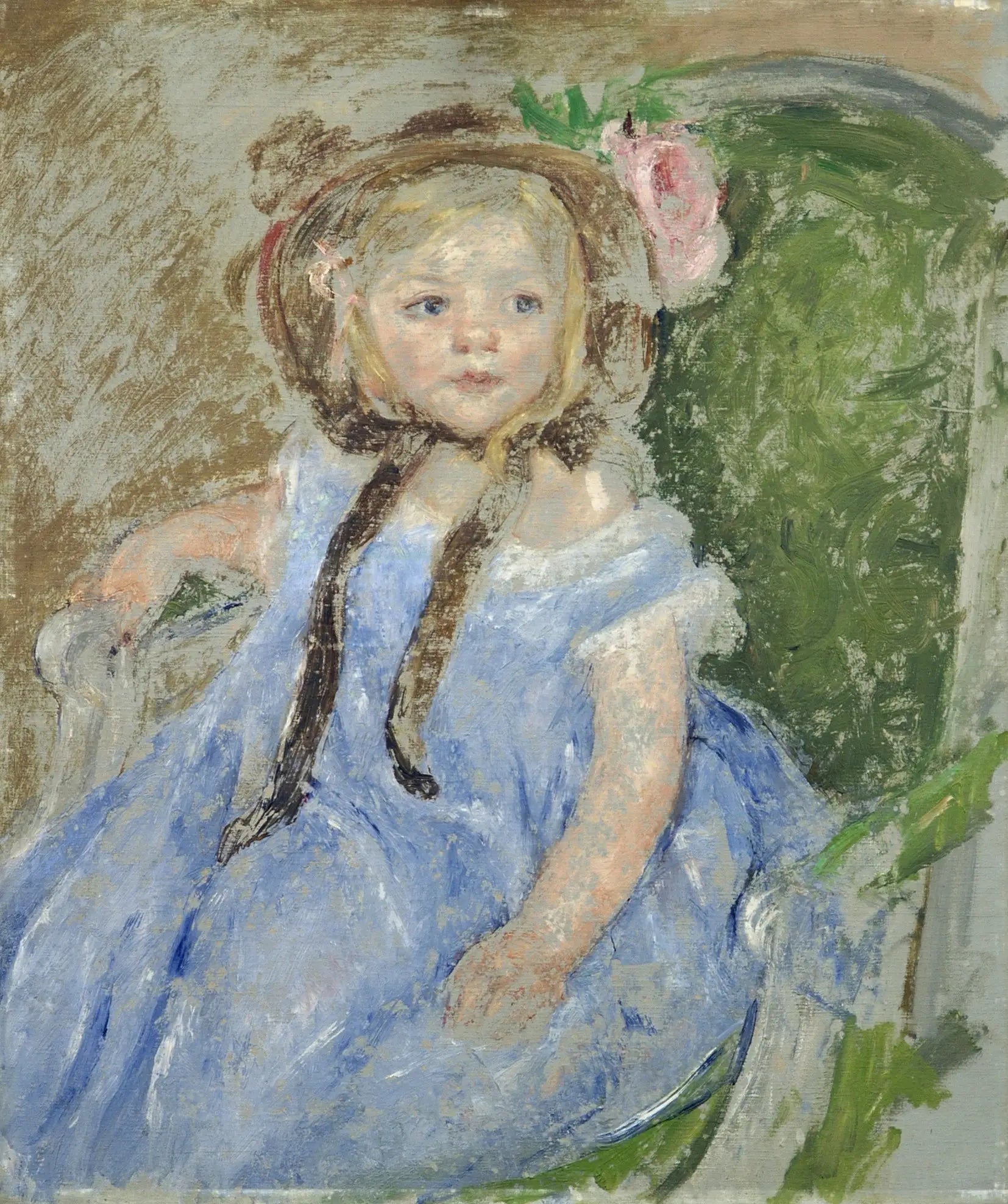Sara avec un bonnet sombre avec la main droite sur le bras d'une chaise - Mary Cassatt image 1 copie peinte à la main à l’huile
