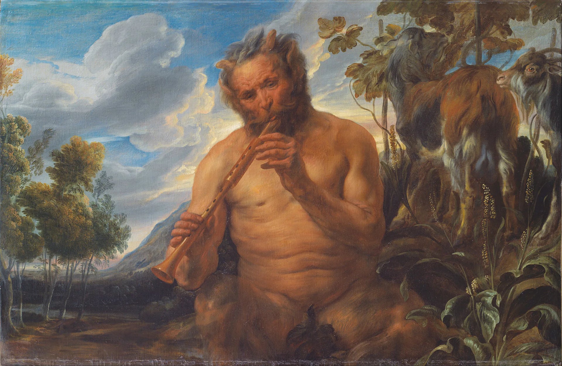 Satyre jouant de la flûte (Enfance de Jupiter) (fragment) - Jacob Jordaens image 1 reproduction de peinture à l’huile