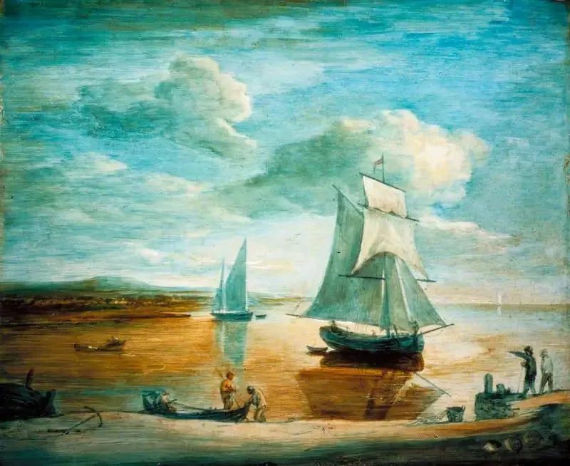 Scène côtière avec des bateaux à voile et à rames et des personnages sur le rivage - Thomas Gainsborough