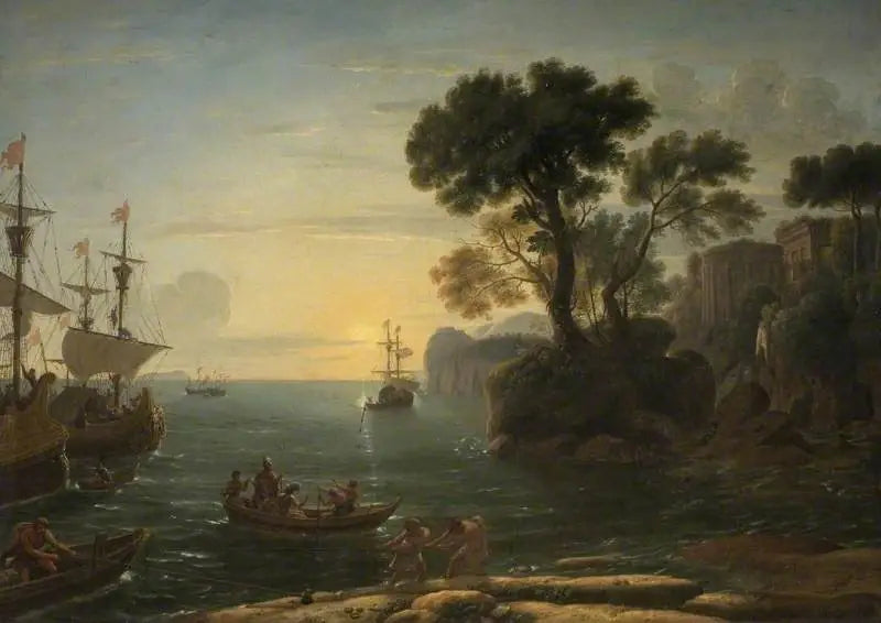Scène côtière avec le débarquement d'Énée au Latium - Claude Lorrain image 1 reproduction de peinture à l’huile