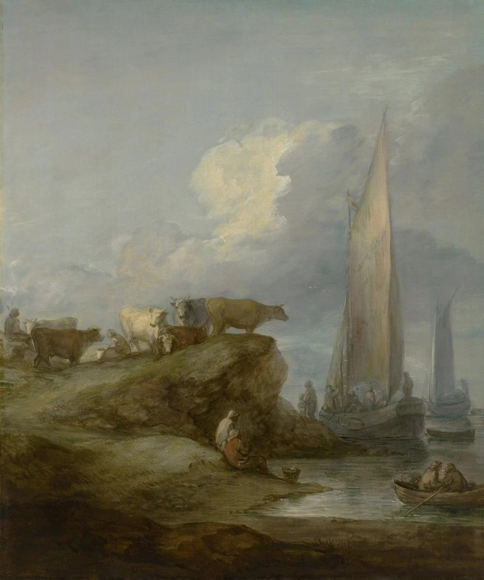 Scène côtière avec navires et bétail - Thomas Gainsborough image 1 tableau peint à l’huile sur toile