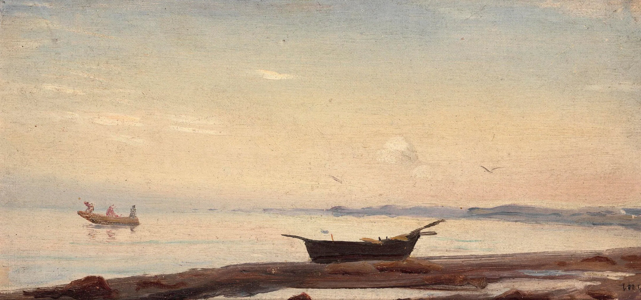 Scène côtière de Skagen avec un petit bateau sur la plage. - Michael Peter Ancher image 1 tableau peint à l’huile sur toile