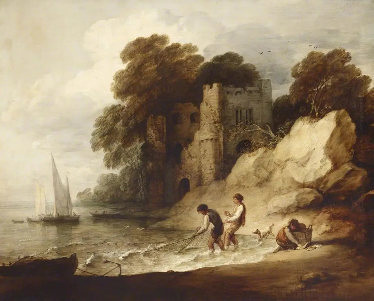Scène côtière rocheuse avec château en ruine, bateaux et pêcheurs - Thomas Gainsborough image 1 reproduction réalisée par Alpha Reproduction