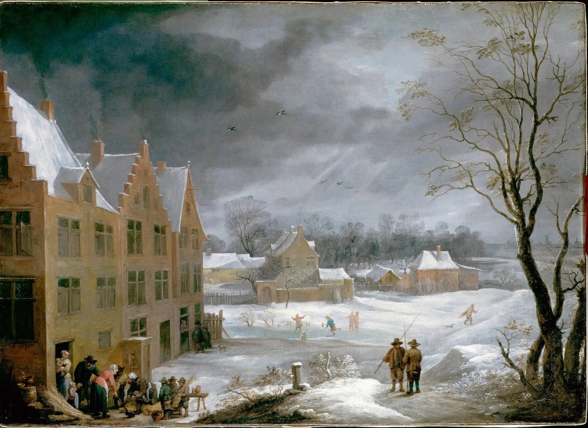 Scène d'hiver avec un homme tuant un cochon - David Teniers le Jeune image 1 reproduction d’œuvre d’art à l’huile
