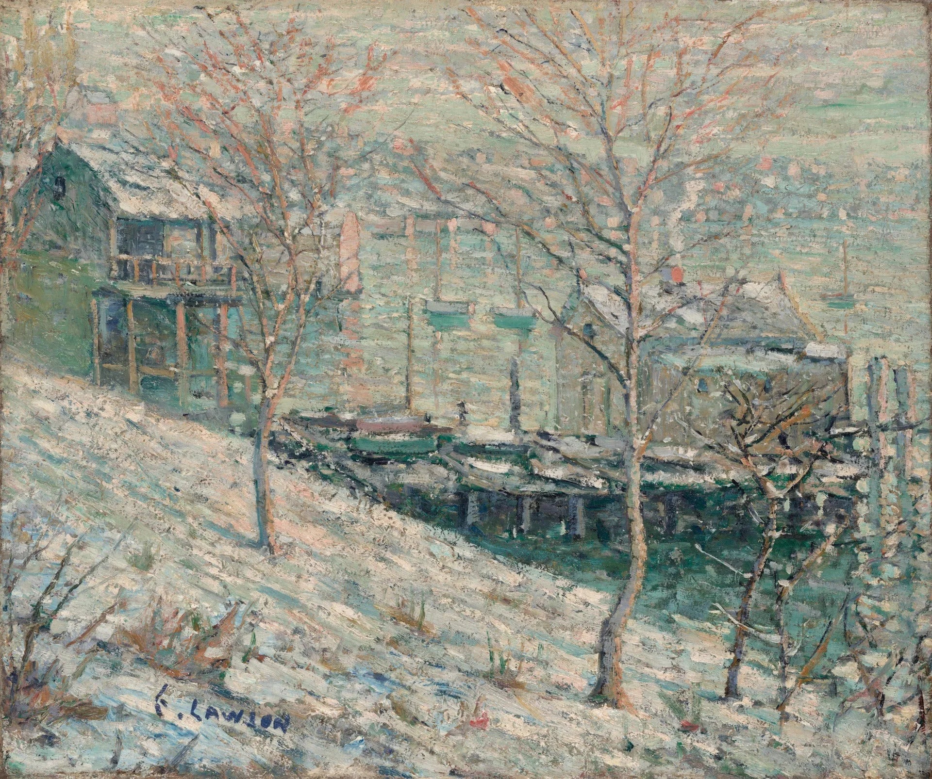 Scène d'hiver de la rivière Harlem - Ernest Lawson image 1 tableau peint à l’huile sur toile