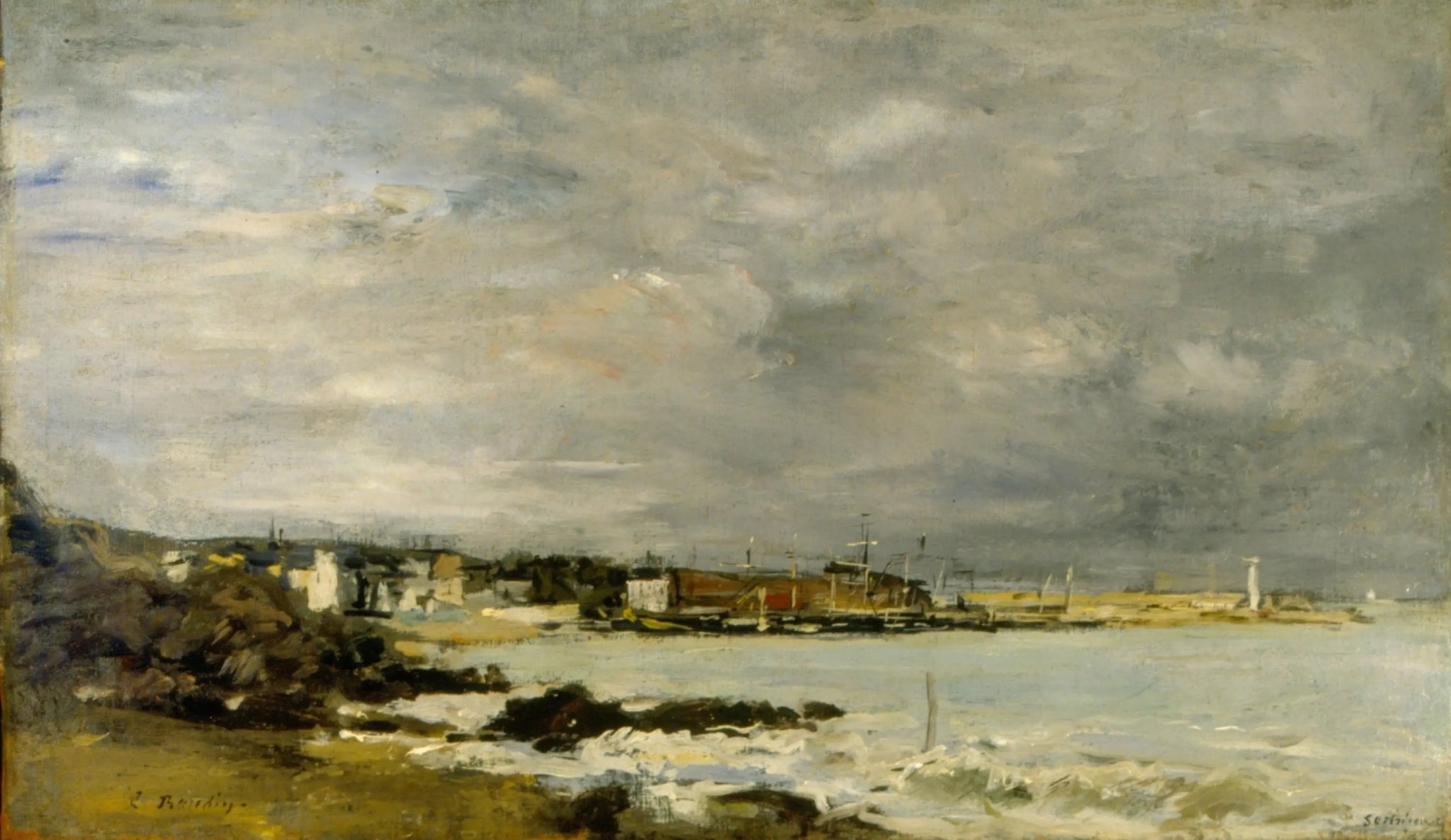 Scène d'une plage et de récifs - Eugène Boudin image 1 copie peinte à la main à l’huile