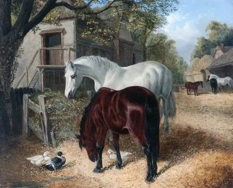 Scène de ferme avec des chevaux - John Frederick Herring, Sr. image 1 reproduction artisanale de tableau