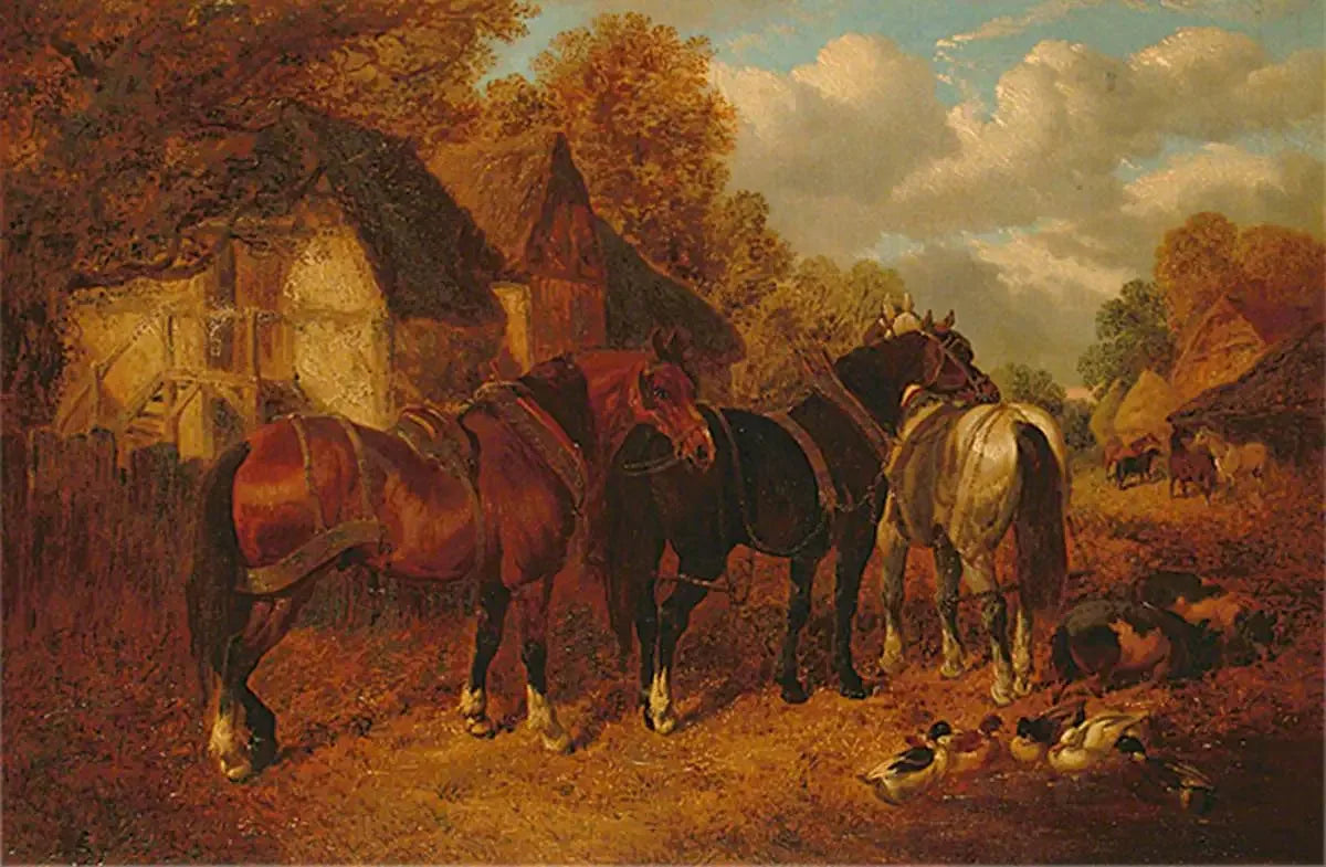 Scène de ferme avec des chevaux de trait - John Frederick Herring, Sr. image 1 tableau peint à l’huile sur toile