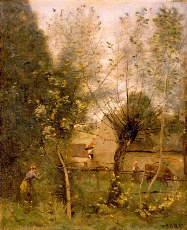 Scène de ferme - Jean-Baptiste Camille Corot image 1 reproduction artisanale de tableau