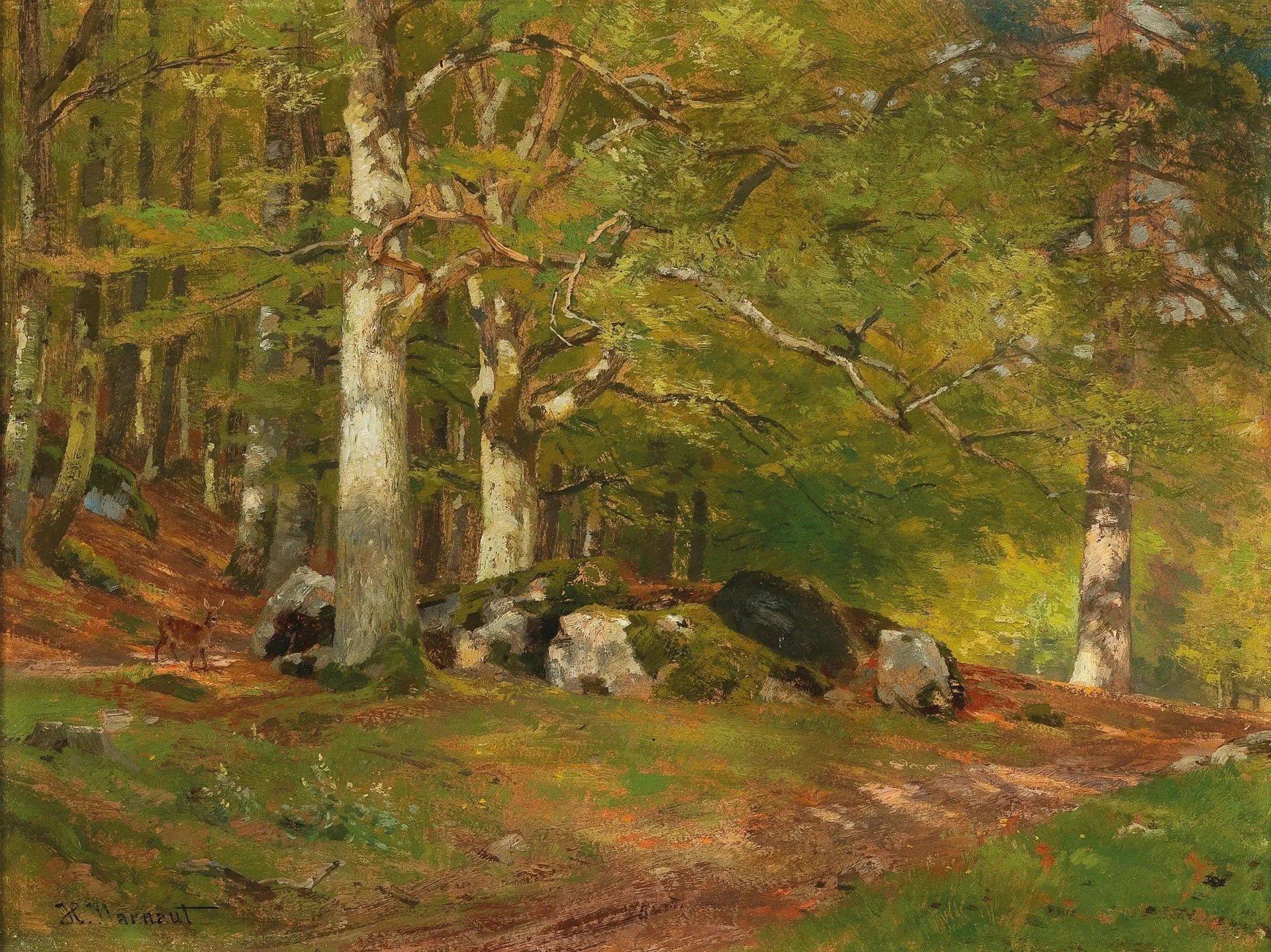 Scène de forêt avec des cerfs - Hugo Darnaut image 1 tableau peint à l’huile sur toile