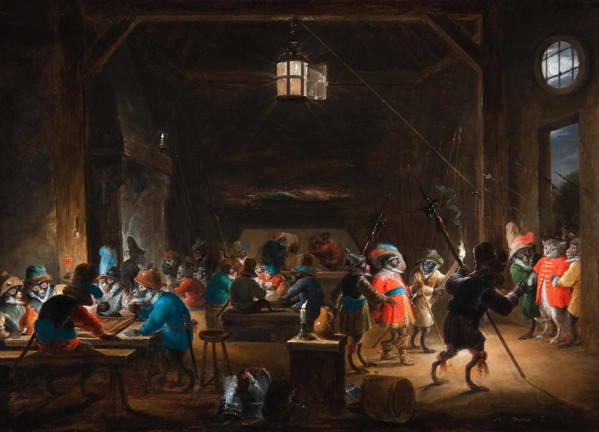 Scène de garde avec des soldats singes - David Teniers le Jeune image 1 reproduction de peinture à l’huile
