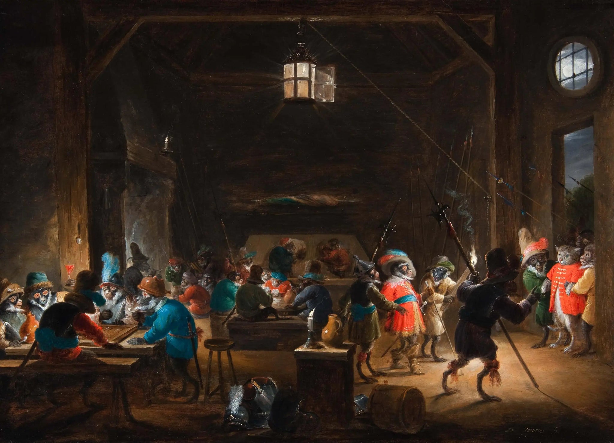 Scène de garde avec des soldats singes - David Teniers le Jeune image 1 reproduction de peinture à l’huile