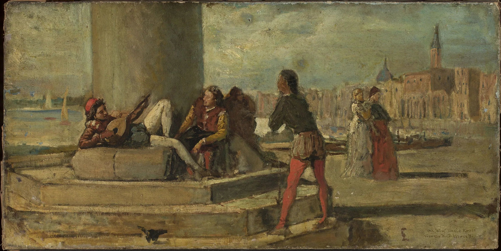 Scène de genre contre Venise - Domenico Morelli image 1 tableau peint à l’huile sur toile