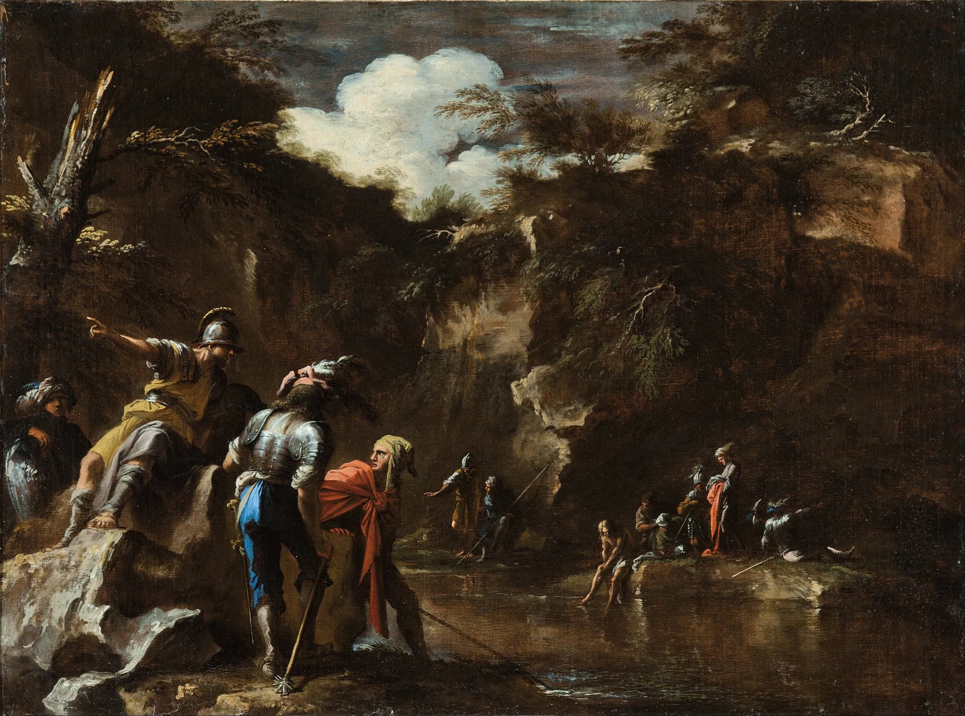 Scène de l'histoire grecque : Thalès fait couler le fleuve de part et d'autre de l'armée lydienne - Salvator Rosa image 1 copie de tableau peinte à la main
