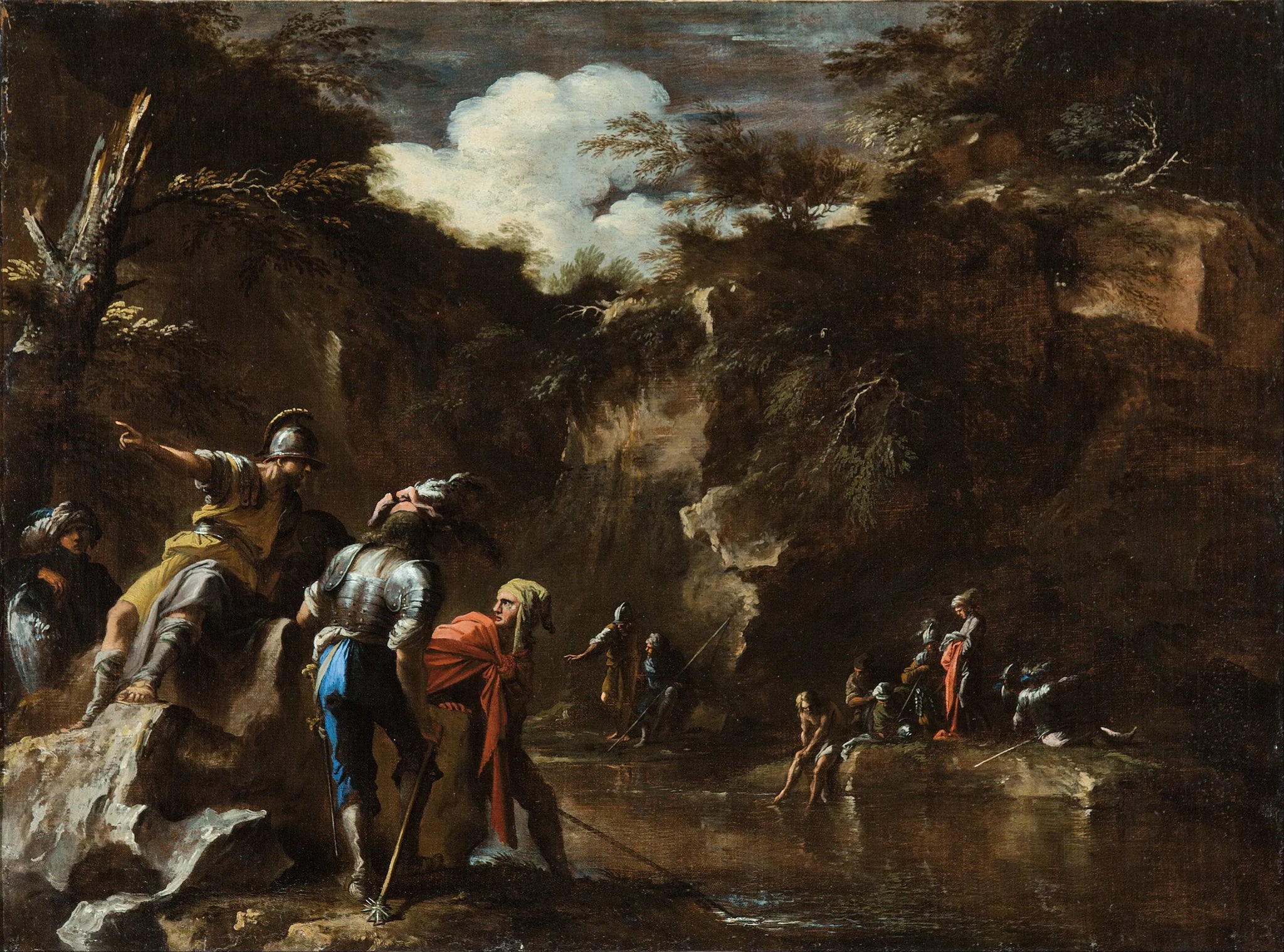 Scène de l'histoire grecque : Thalès fait couler le fleuve de part et d'autre de l'armée lydienne - Salvator Rosa image 1 copie de tableau peinte à la main