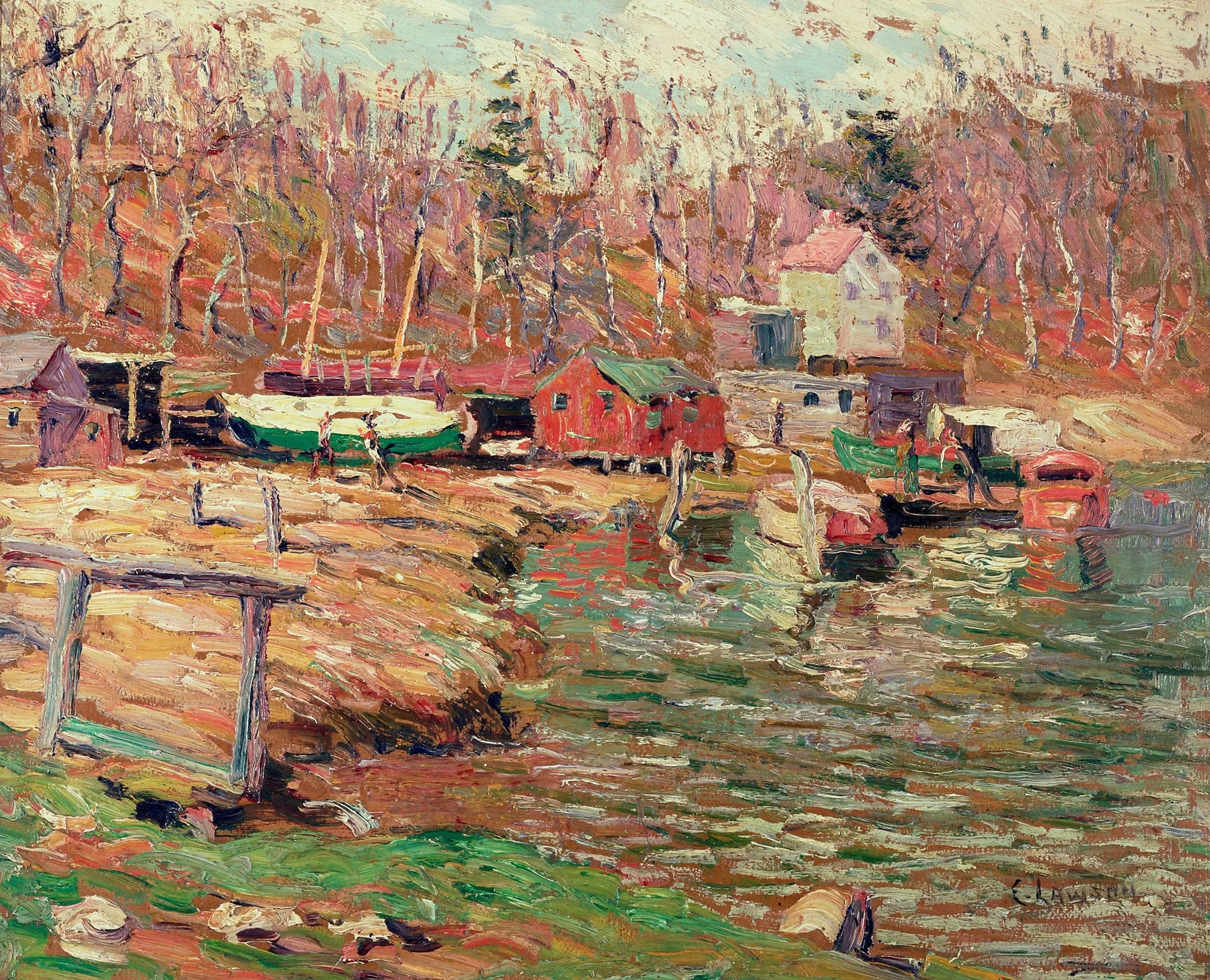 Scène de la rivière Harlem - Ernest Lawson image 1 copie peinte à la main à l’huile