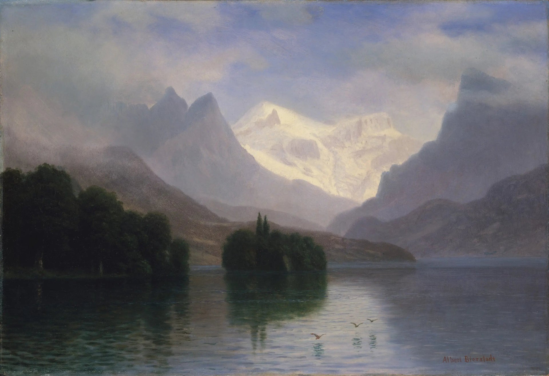 Scène de montagne - Albert Bierstadt image 1 copie peinte à la main à l’huile