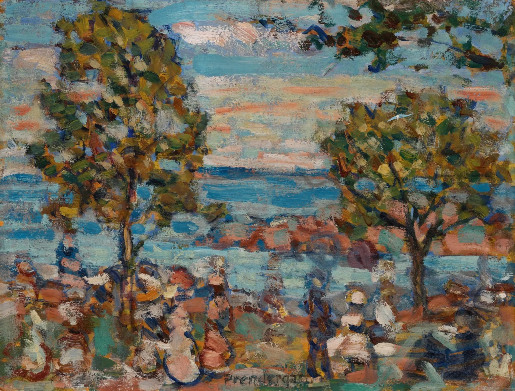 Scène de plage avec deux arbres - Maurice Prendergast image 1 reproduction réalisée par Alpha Reproduction