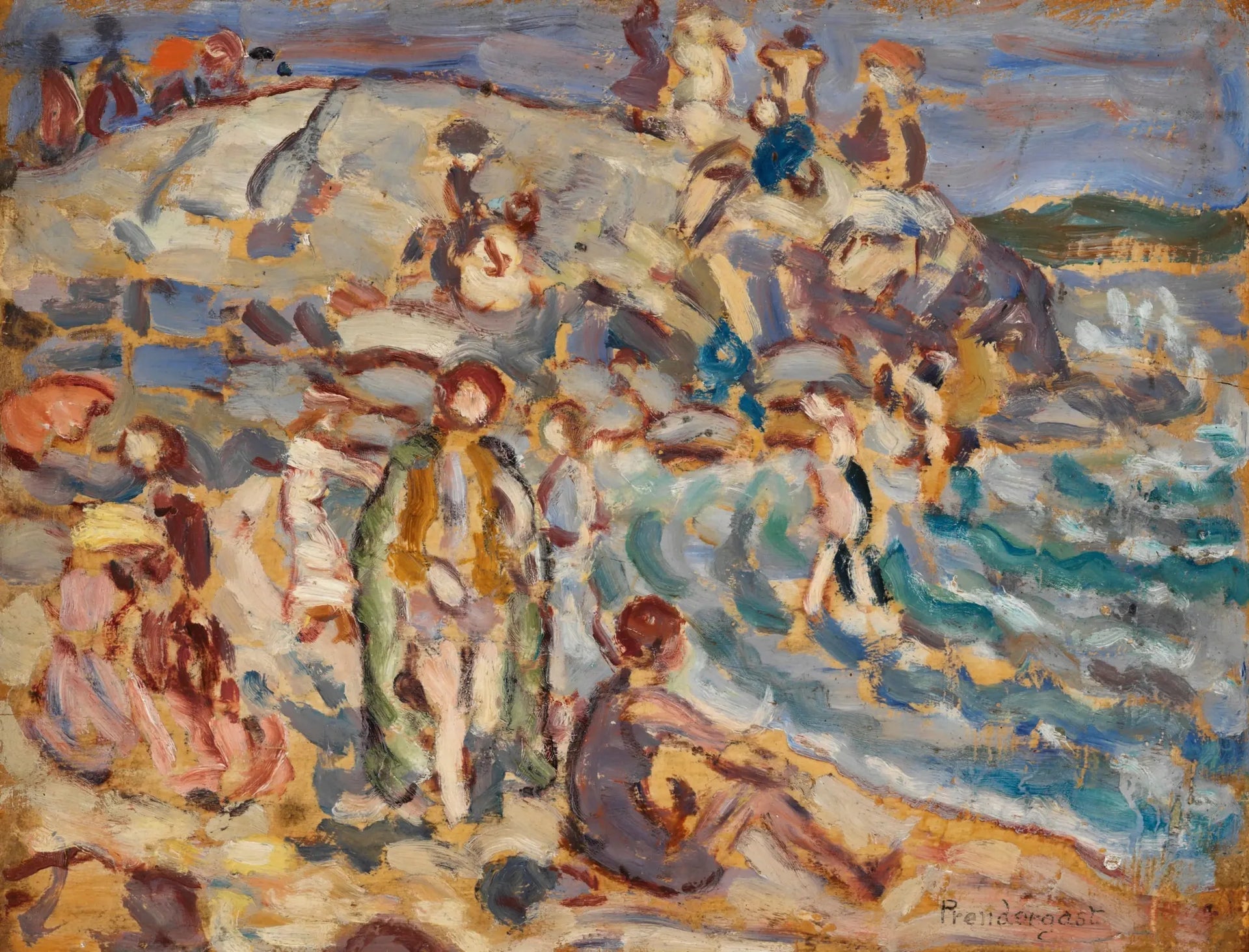 Scène de plage et colline - Maurice Prendergast image 1 copie de tableau peinte à la main