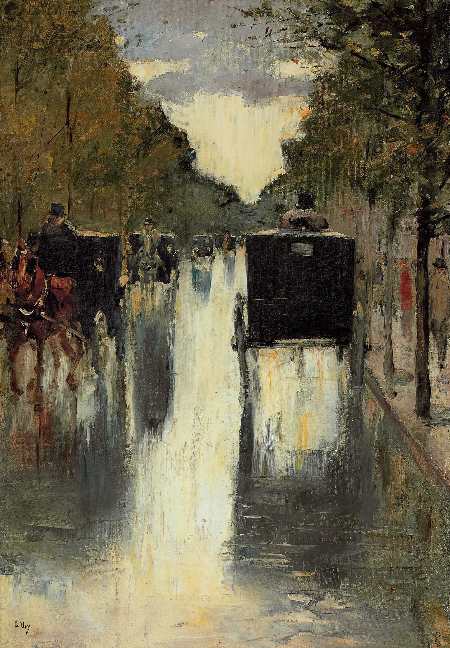 Scène de rue berlinoise avec des fiacres à chevaux - Lesser Ury image 1 reproduction réalisée par Alpha Reproduction