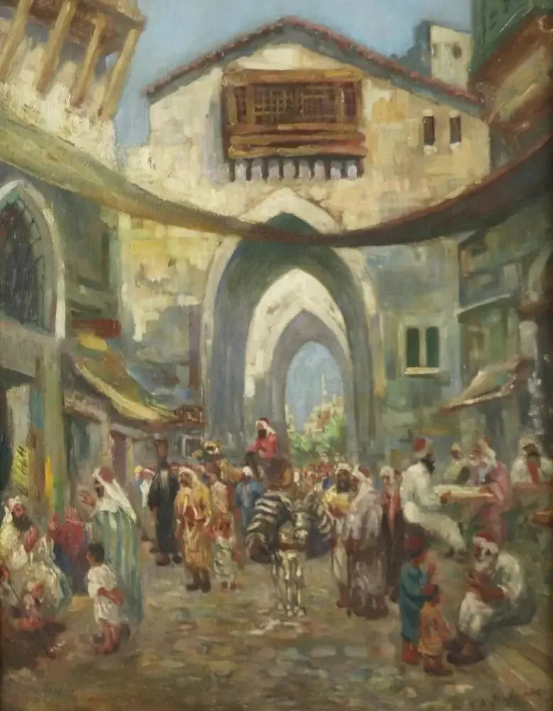 Scène de rue du marché oriental - Frederick Arthur Bridgman image 1 tableau peint à l’huile sur toile