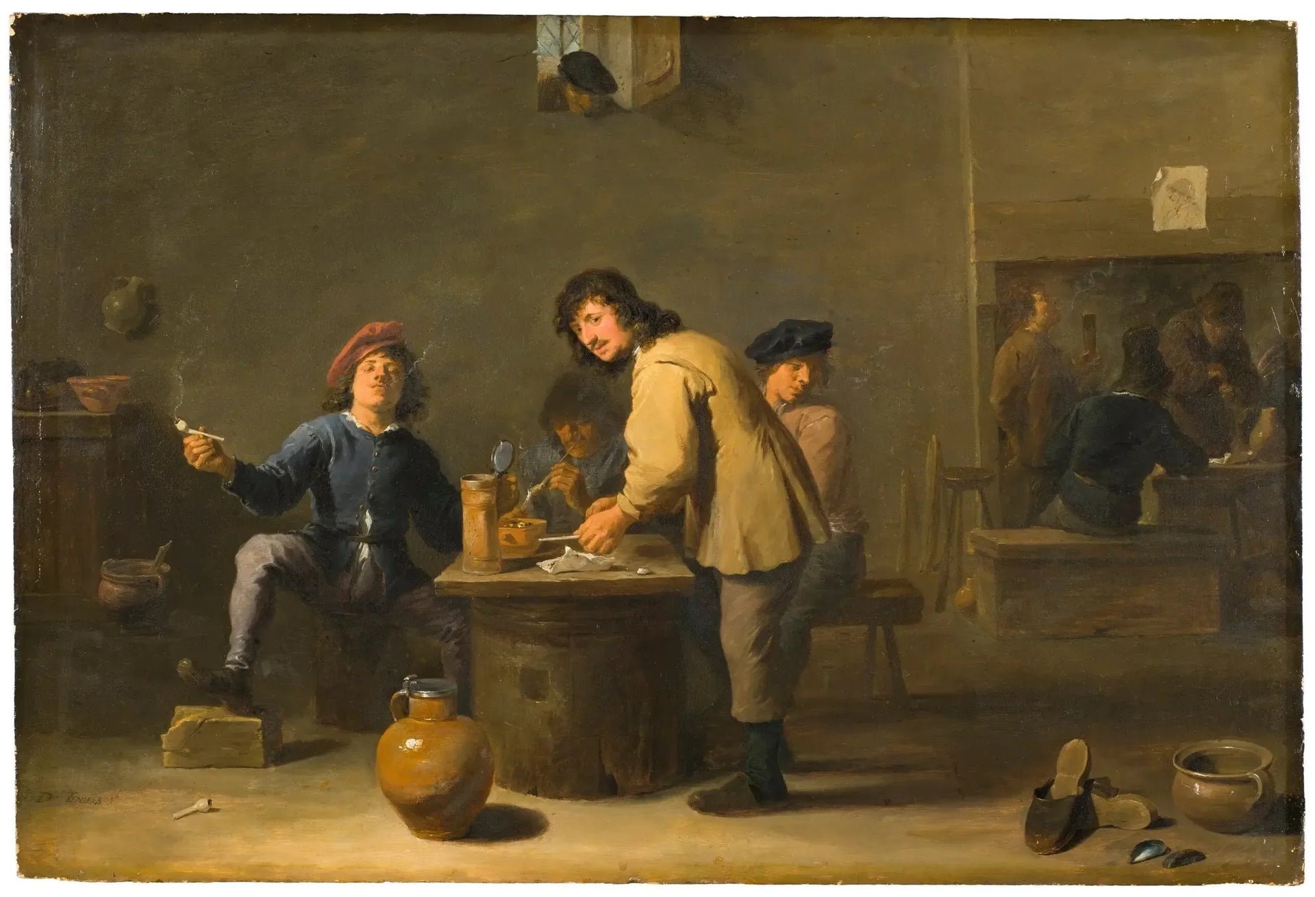 Scène de taverne avec fumeurs de pipe - David Teniers le Jeune image 1 tableau peint à l’huile sur toile