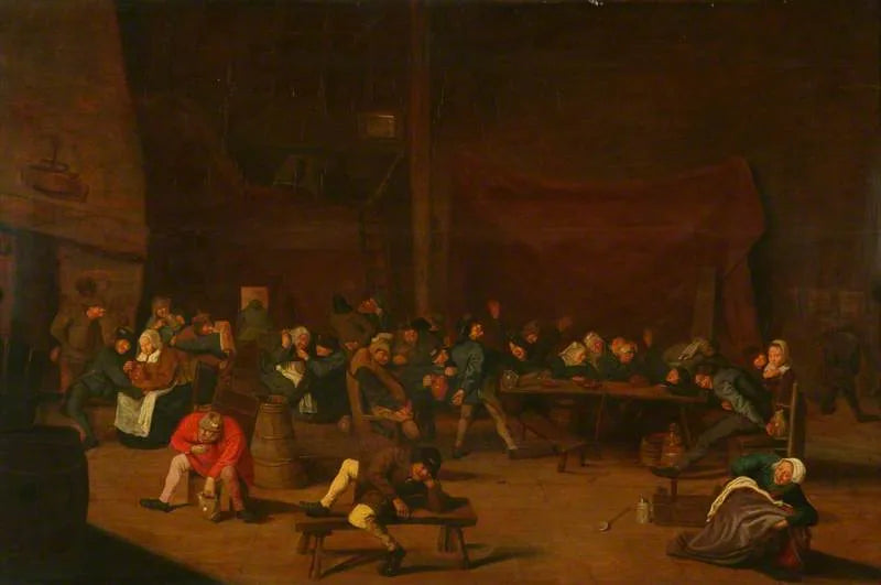 Scène de taverne avec une foule de paysans buvant et s'amusant - Adriaen Brouwer image 1 copie peinte à la main à l’huile
