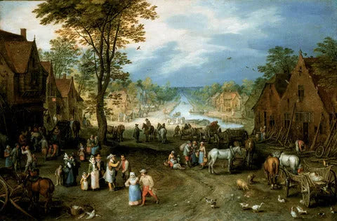 Scène de village avec un canal - Jan Brueghel l'Ancien image 1 reproduction de peinture à l’huile