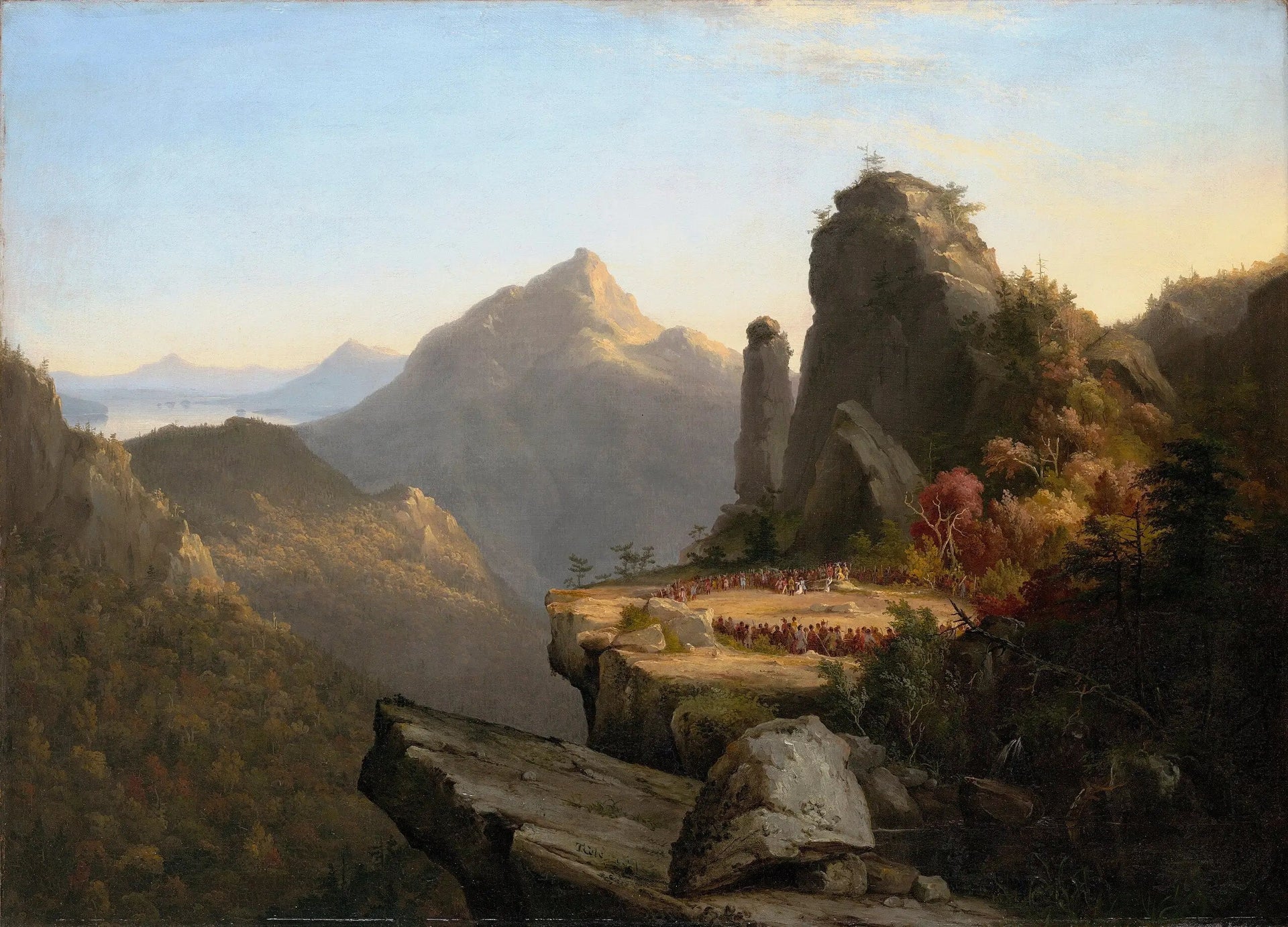 Scène du « Dernier des Mohicans », Cora agenouillée aux pieds de Tamenund - Thomas Cole image 1 reproduction de peinture à l’huile
