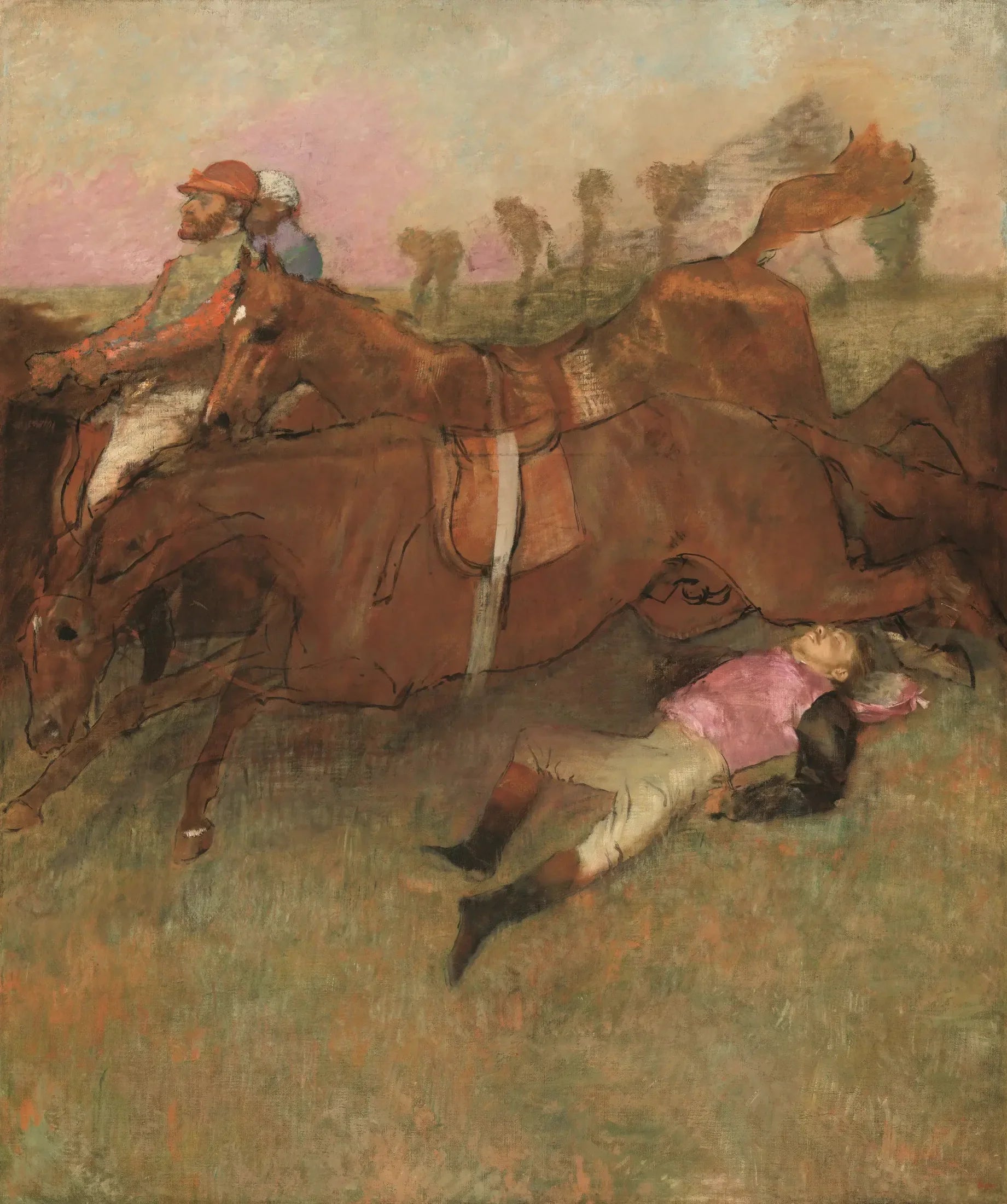 Scène du steeple-chase : Le jockey tombé - Edgar Degas image 1 reproduction artisanale de tableau