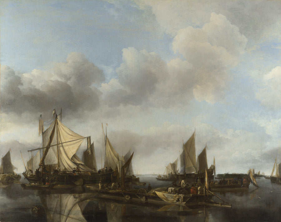 Une scène fluviale avec un grand ferry - Jan van de Cappelle