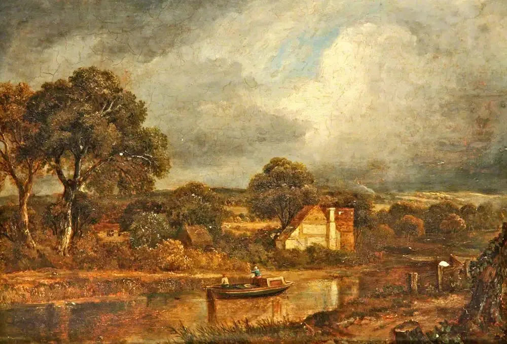 Scène fluviale avec une péniche et des chalets - John Constable image 1 reproduction réalisée par Alpha Reproduction
