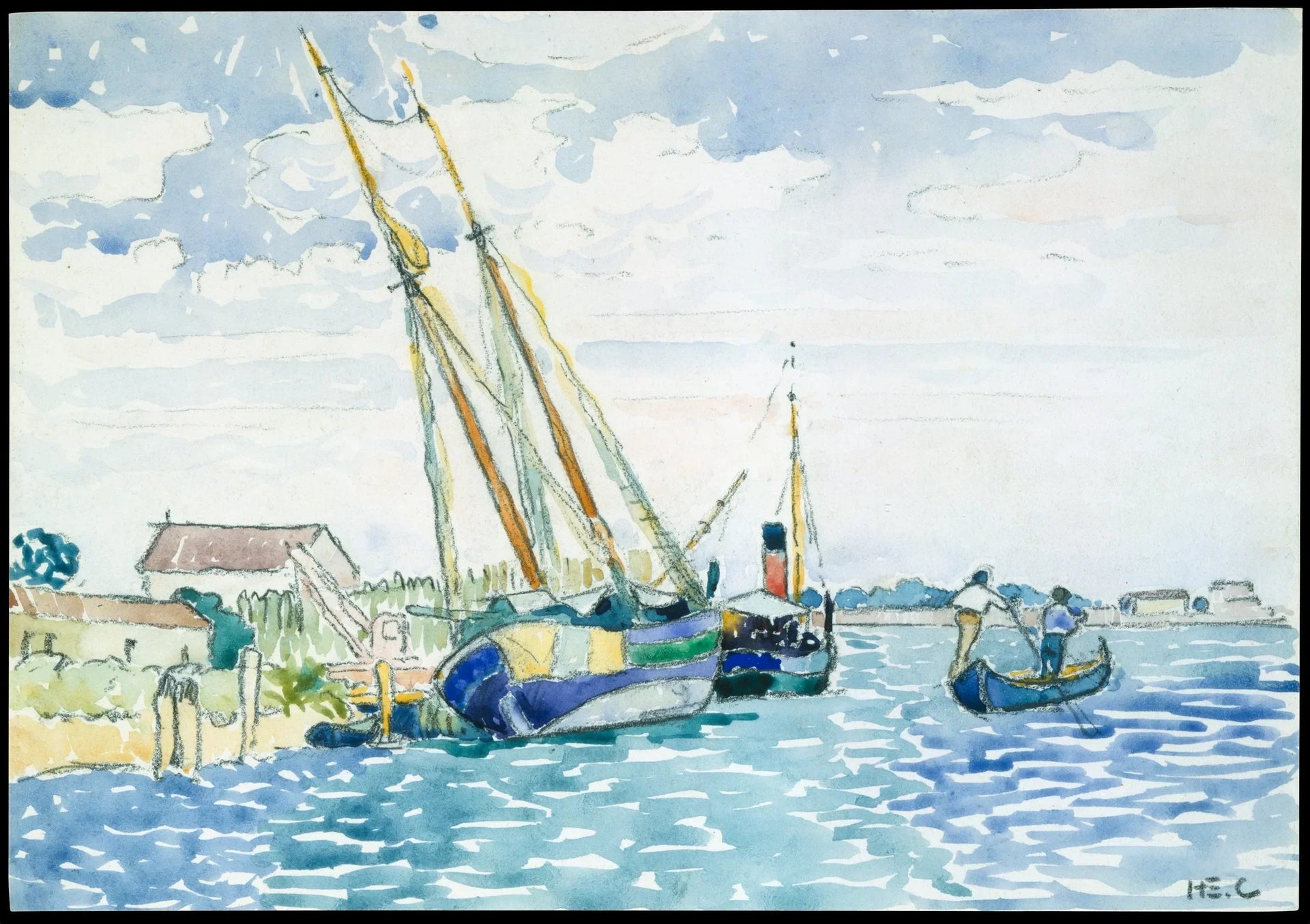 Scène marine (Bateaux près de Venise) - Henri-Edmond Cross image 1 tableau peint à l’huile sur toile