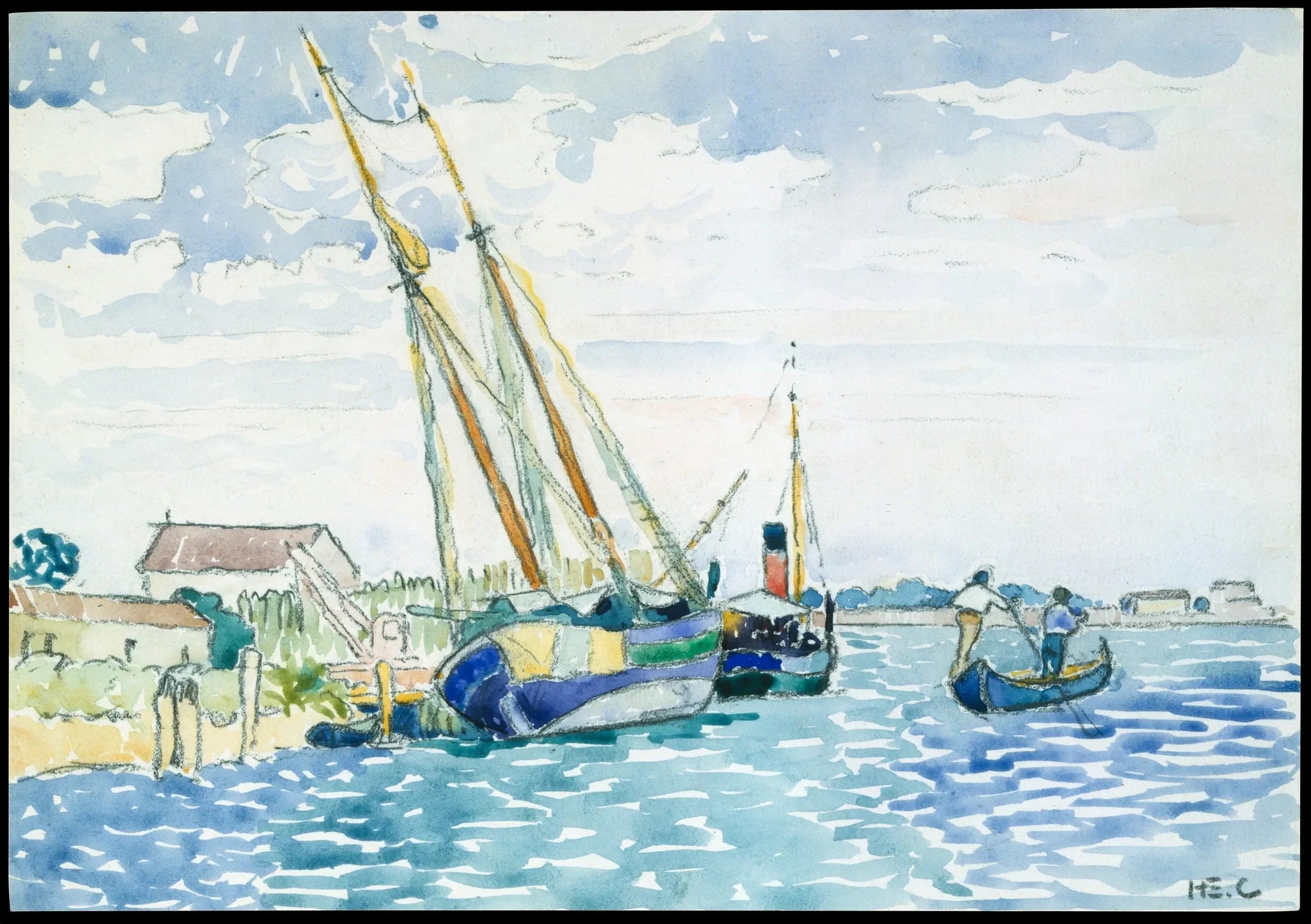 Scène marine (Bateaux près de Venise) - Henri-Edmond Cross image 1 tableau peint à l’huile sur toile