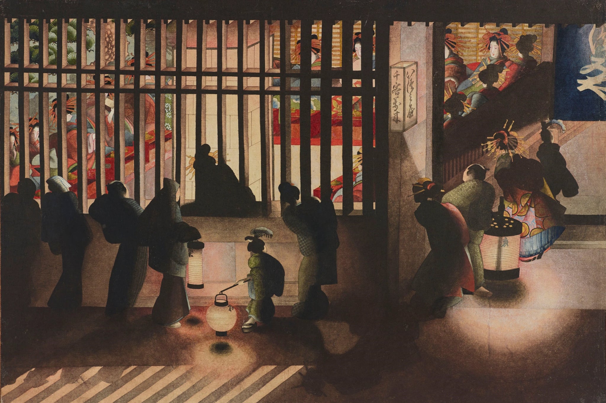 Scène nocturne au Yoshiwara, Katsushika Ōi, 1850