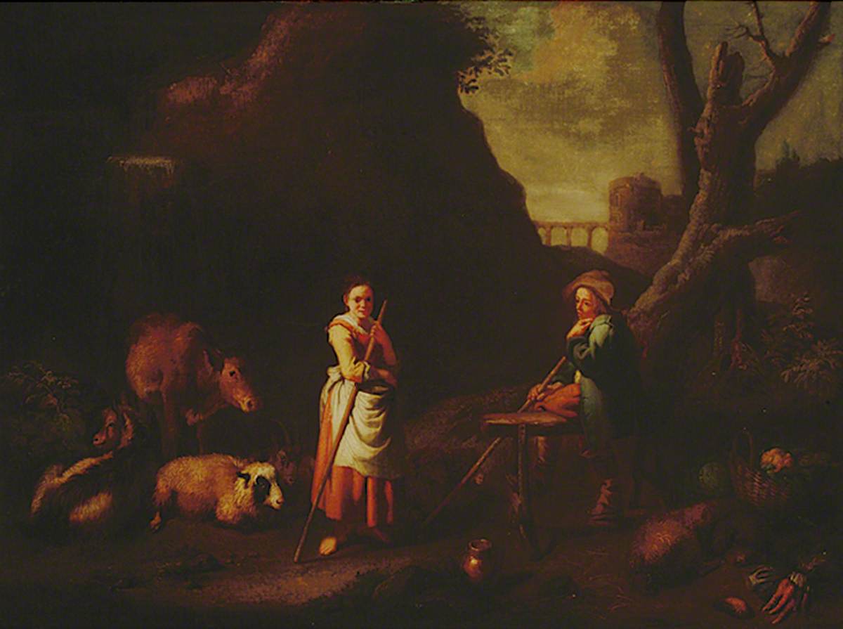 Scène pastorale avec enfants et animaux - Adriaen Brouwer image 1 tableau peint à l’huile sur toile