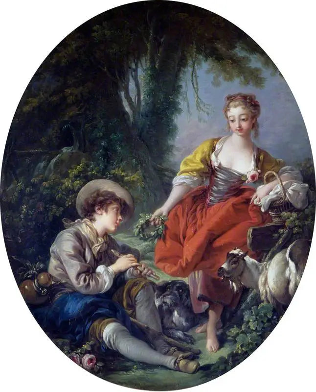 Scène pastorale : berger avec une pipe et une fille - François Boucher image 1 reproduction de peinture à l’huile