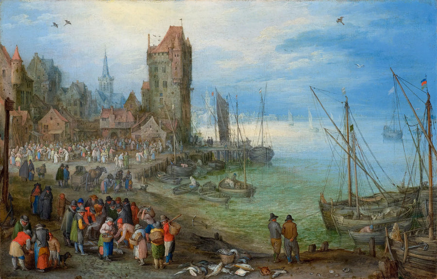 Scène portuaire avec marché aux poissons - Jan Brueghel l'Ancien