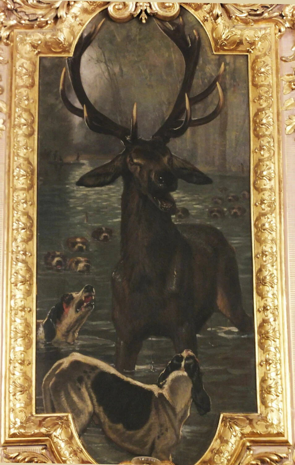 Scènes de chasse et de fauconnerie : Scène de chasse avec cerf à l'eau - Louis Godefroy Jadin