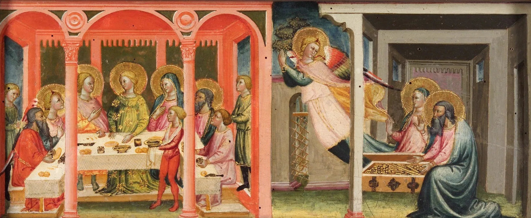 Scènes de l'histoire de Tobias (mariage de Tobias et Sara ; l'archange quitte Tobit et Anne) - Bicci di Lorenzo image 1 copie peinte à la main à l’huile