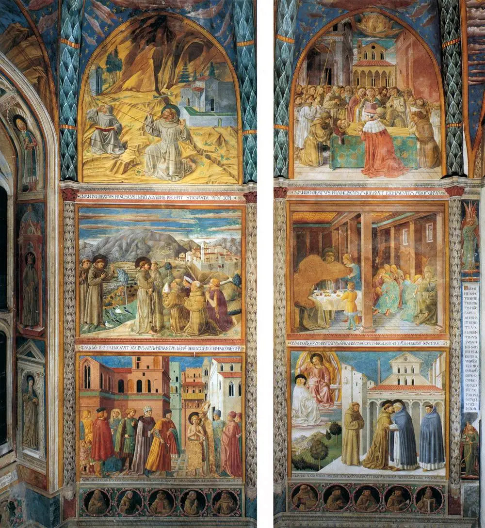 Scènes de la vie de saint François, mur sud - Benozzo Gozzoli image 1 reproduction artisanale de tableau