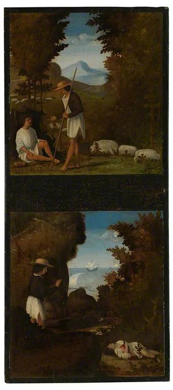 Scènes des Églogues de Tebaldeo : L'Histoire de Damon - Andrea Previtali image 1 reproduction artisanale de tableau