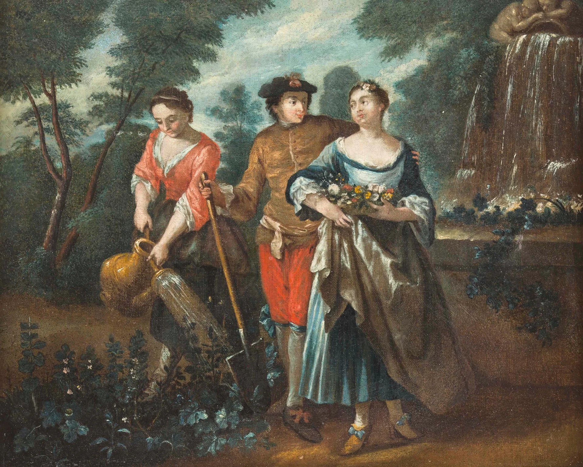 Schule Adeliges Liebes-Paar - Antoine Watteau image 1 reproduction de peinture à l’huile