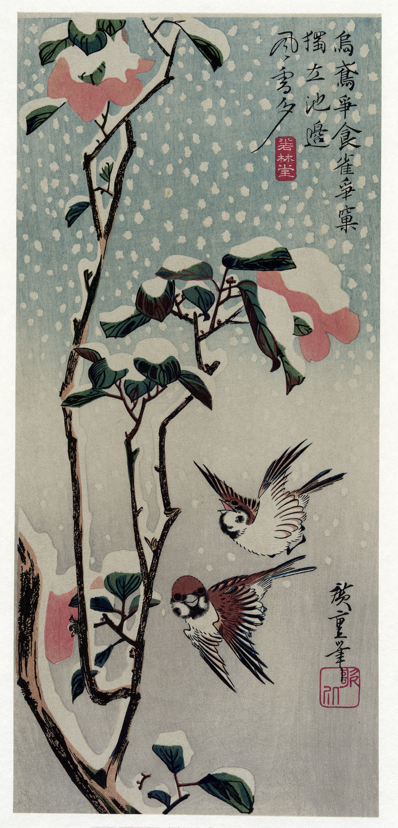 Sparrows and Camellia - Utagawa Hiroshige