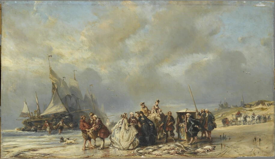 Seigneurs sur la plage de Schéveningue au XVIIIe siècle - Eugène Isabey