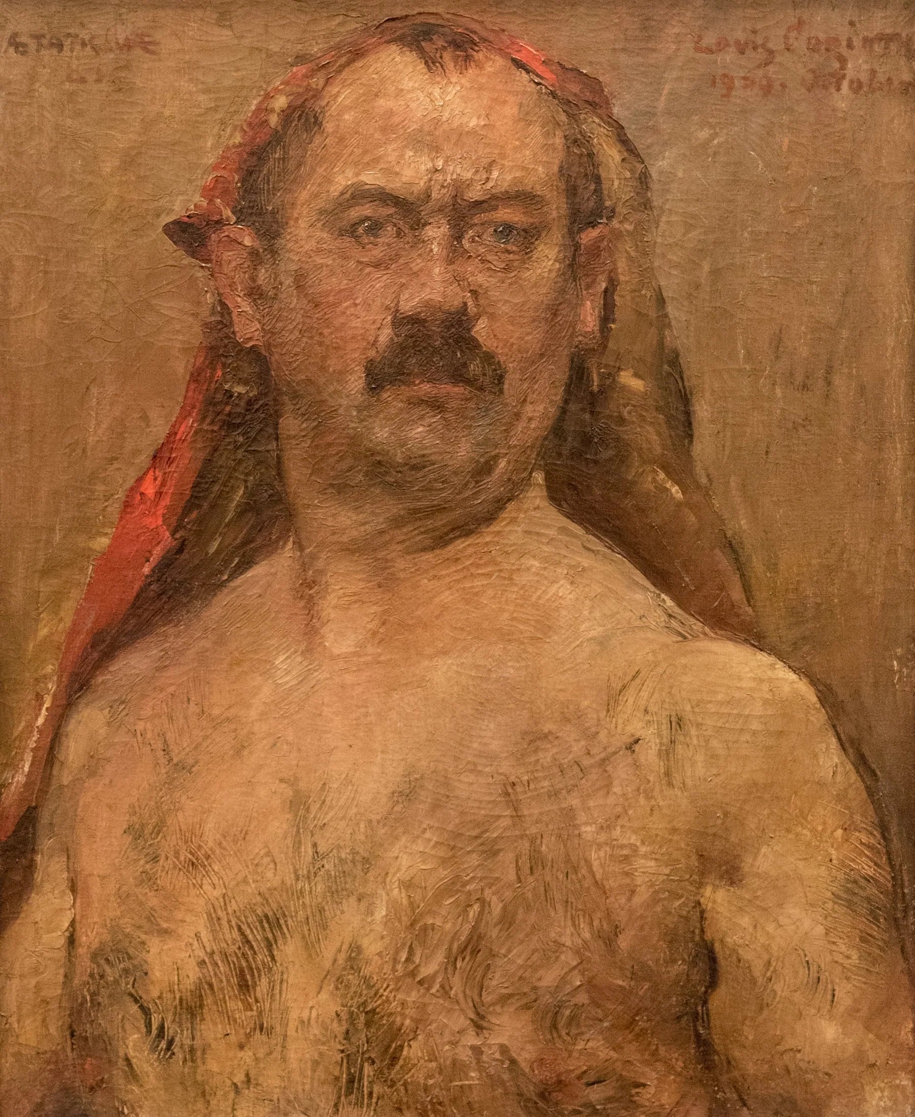 Selbstbildnis als Halbakt mit rotem Kopftuch - Lovis Corinth image 1 reproduction d’œuvre d’art à l’huile