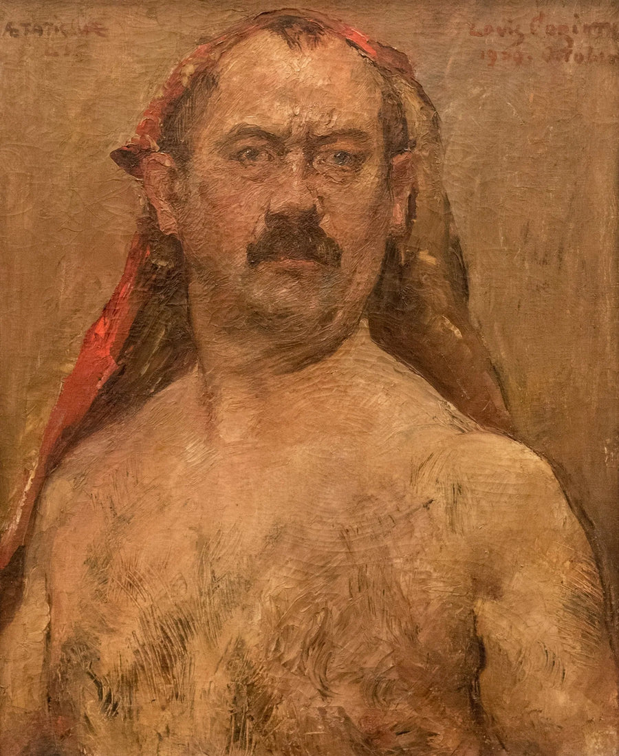Selbstbildnis als Halbakt mit rotem Kopftuch - Lovis Corinth